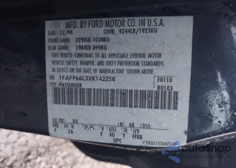 1999 Ford Contour Se from USA, damaged, VIN 1FAFP66L3XK142258